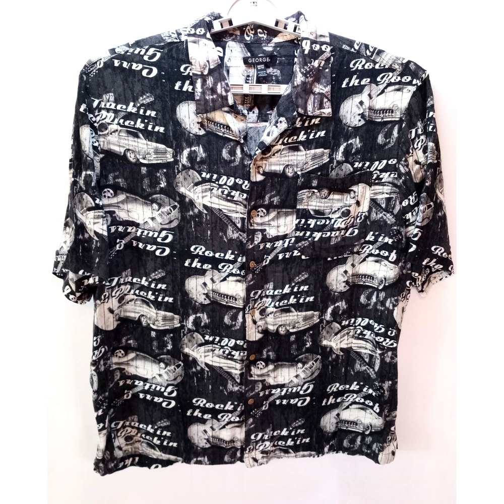 George Cars & Guitars Men's Hawaiian Style Shirt, 2XL
